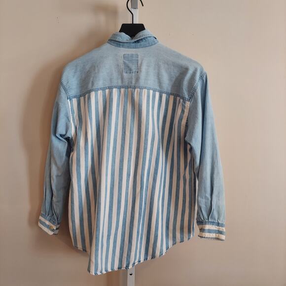 Vintage Button Up Shirt Long Sleeve Casual 90s Contrasting Sleeve - Picture 4 of 9